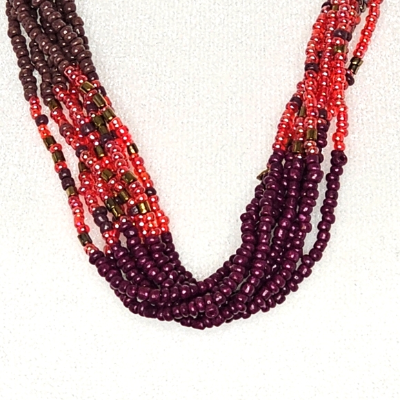Coral Pink Gray Multiple Strands Beaded Necklace - Picture 5 of 7